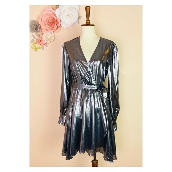 New! Rare IRO Matcha Metallic Wrap Up Dress - Picture 5 of 9